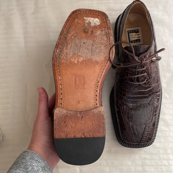 David Eden Glasgow Crocodile Head Brown Dress Shoes Men’s size 8 Exotic Leather - Picture 12 of 13